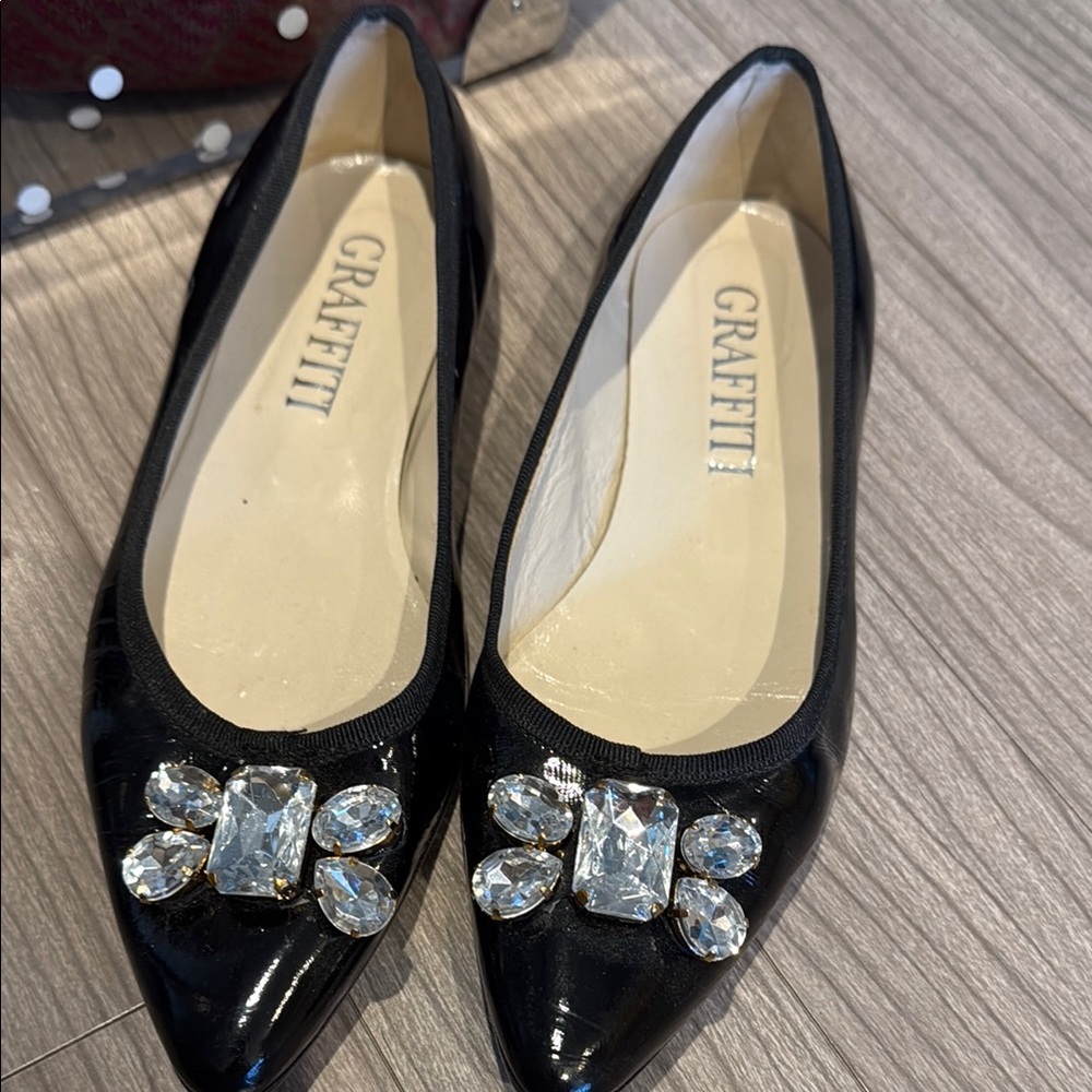 Raffi Black Flats with Crystal Embellishments